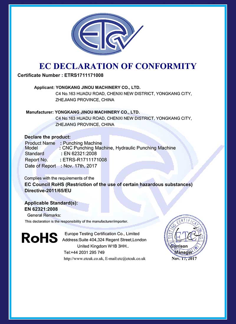 哈尔滨RoHS Certificate